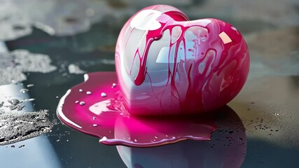 Poster - Sweet pink heart made of paint is melt dripping down. Valentines Day concept of love and romance