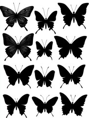 Wall Mural - Black butterflies on white background