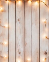 Poster - Warm Evening Ambiance String Lights on Wooden Background