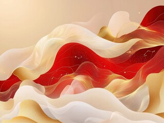 Poster - Dynamic abstract waves artwork in red and gold digital modern aesthetic artistic concept
