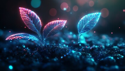 Aufkleber - Vibrant abstract tech plant growing with the help of advanced AI, showcasing the powerful role of artificial intelligence in shaping growth and development