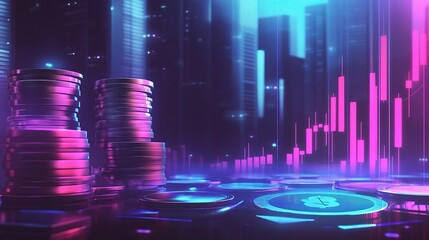 Poster - Digital Financial Planning Concepts with Stacked Coins and Charts