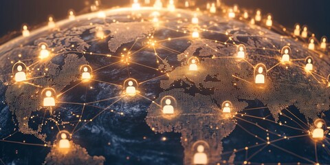 Aufkleber - Global network connection showing worldwide communication and interaction.