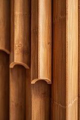 Poster - Close-up of stacked, polished bamboo poles with rounded edges, showing natural wood grain and texture.