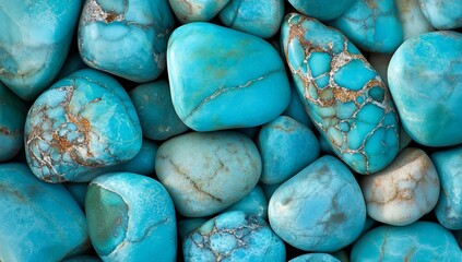 Poster - Close-up of tumbled turquoise stones, showing variations in color and texture.