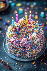 Wall Mural - Birthday cake with candles and sprinkles