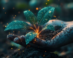 Aufkleber - Futuristic tech plant growing dynamically with the aid of advanced AI, illustrated through abstract technology visuals and seamless AI integration
