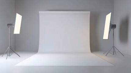 Poster - Minimalist Studio Setup with Gray Background and Soft Lighting