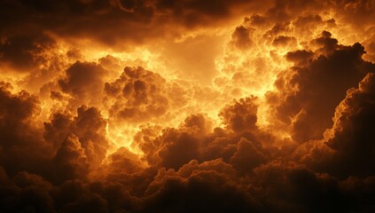 Aufkleber - Fiery orange and dark clouds fill the frame, creating a dramatic, intense sky.
