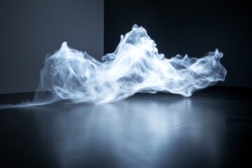 Aufkleber - Glowing ethereal smoke cloud floats in dark room, reflecting on glossy floor.