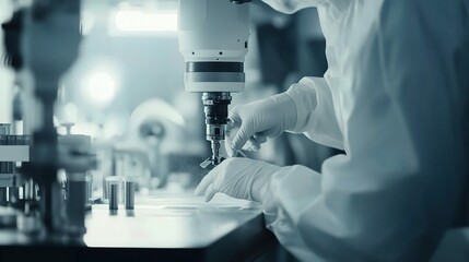 Poster - close up shot of worker operating robotic machine in laboratory setting