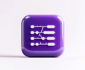 Poster - Purple glossy square button with white flowchart icon.