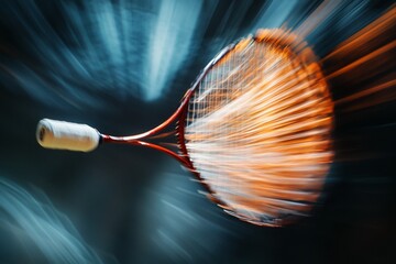 Poster - Squash racket and ball in motion blur, dynamic sports action shot.