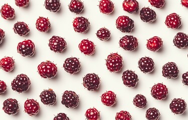 Sticker - Scattered ripe blackberries on white background.