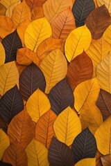 Aufkleber - Close-up of autumn leaves in various shades of yellow, orange, and brown, arranged in a repeating pattern.