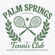 © Syed - logo slogan graphic, retro tennis with racket, art deco style. palm springs california, united state, texts athletic club and tennis club. palm beach Country club summer SS24 tennis crest sport