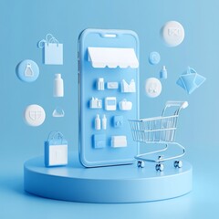 Aufkleber - Online shopping app interface displayed on a smartphone with various product icons and a shopping cart.