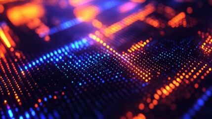Aufkleber - Digital network connections background, tech and futuristic, glowing orange and blue lights. Suitable Holidays: Data Privacy Day, National Techies Day