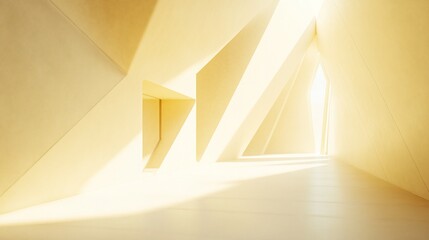 Poster - Sunlit abstract interior with geometric shapes and warm light.