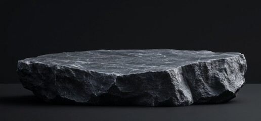 Leinwandbilder - Dark grey stone platform isolated on black background.