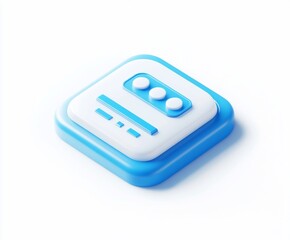 Fototapete - 3D isometric icon; square blue button with white inner section and three dots.
