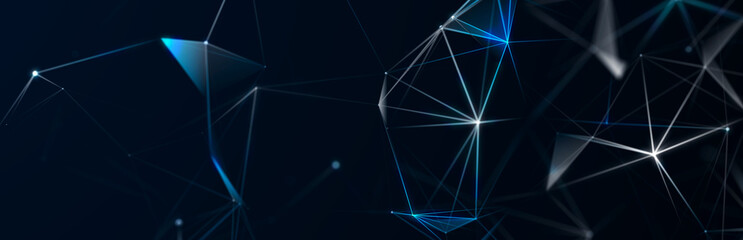 Poster - Abstract digital communication points. Technological background. Network connection structure. Color plexus effect. 3D