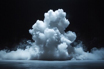 Aufkleber - White smoke plume rising from dark ground, isolated on black background.
