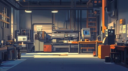 Poster - Modern Metalworking Shop Interior with Industrial Equipment
