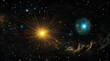 © Muhammad - Expansive View of a Starry Sky with Glowing Stars and Scattered Yellow and Blue Dots on a Black Background, Captured in High-Definition Photography with a Wide-Angle Lens