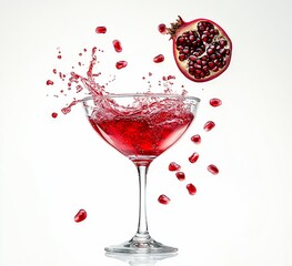 Aufkleber - Pomegranate juice splashing into a cocktail glass with seeds in mid-air.