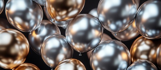Aufkleber - Metallic gold and silver balloons cluster, celebratory, shiny, festive.