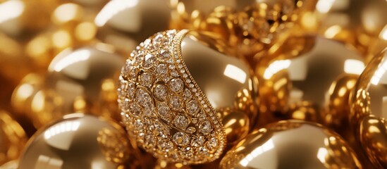 Poster - Gold ring adorned with diamonds nestled amongst golden spheres.