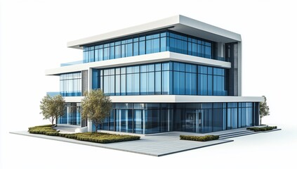 Poster - Modern glass office building with landscaping. (1)