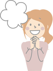 Fototapete - cute doodle hand draw facial expression speech bubble balloon with happy girl woman character, text 