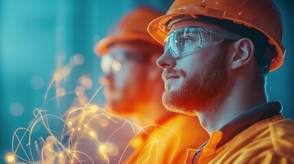 Poster - a team of engineers working on a telecommunications project, installing equipment and ensuring seaml