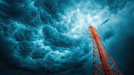 Poster - a telecommunications tower standing tall against a stormy sky, representing the resilience and impor