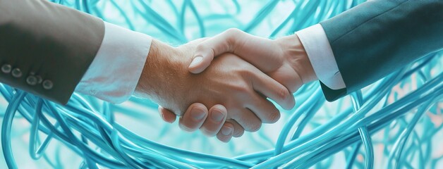 Aufkleber - Business handshake amidst network cables.