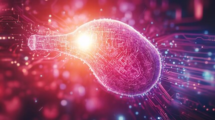 Poster - Abstract digital rendering of pancreas, glowing circuits.