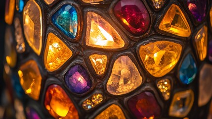 Leinwandbilder - Close-up of a colorful, illuminated mosaic lampshade.
