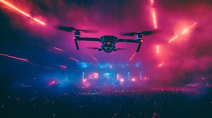 Poster - Drone filming a concert with vibrant stage lighting and a large crowd.