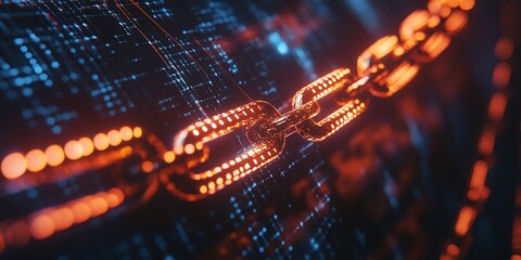 Leinwandbilder - Glowing chain link on digital background.