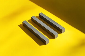 Aufkleber - Three dark gray rectangular prisms arranged vertically against a bright yellow background, cast shadows.