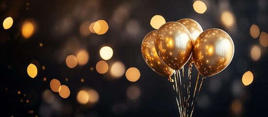 Poster - Golden balloons against bokeh lights.