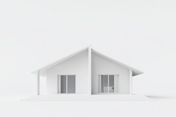 Poster - Minimalist white model of a duplex house on white background.