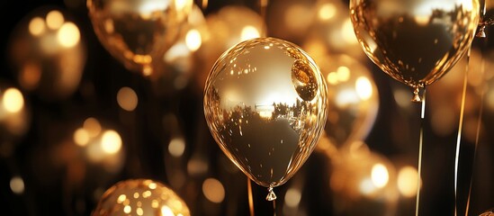 Poster - Golden balloons float against a dark background, creating a celebratory atmosphere.