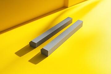 Aufkleber - Two grey rectangular prisms on yellow background, illuminated by sunlight, casting shadows.