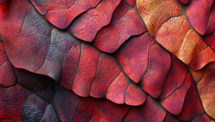 Poster - Abstract red and orange textured surface resembling scales or leaves.
