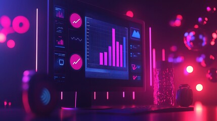 Poster - Neon Dreams: Data Visualization on a Laptop Screen 