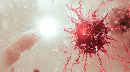 Poster - Microscopic view of a virus being attacked by a bacterium.
