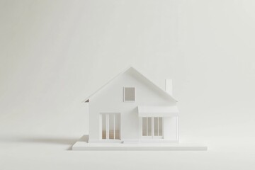 Poster - Minimalist white model house on white background.